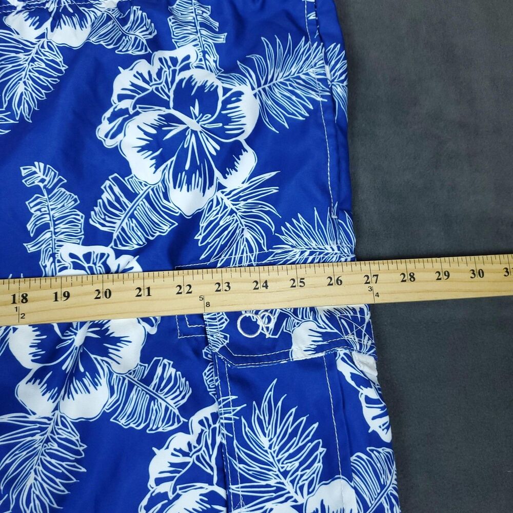 Op Swim Trunks Mens 3XL Blue Hawaiian Floral Lined Quick Dry Beach - Picture 5 of 8